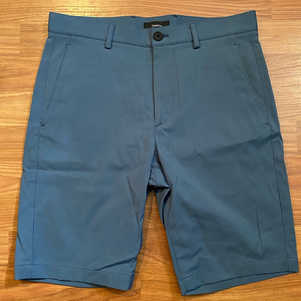Theory Slim Flat Front Shorts S Aqua Blue Green